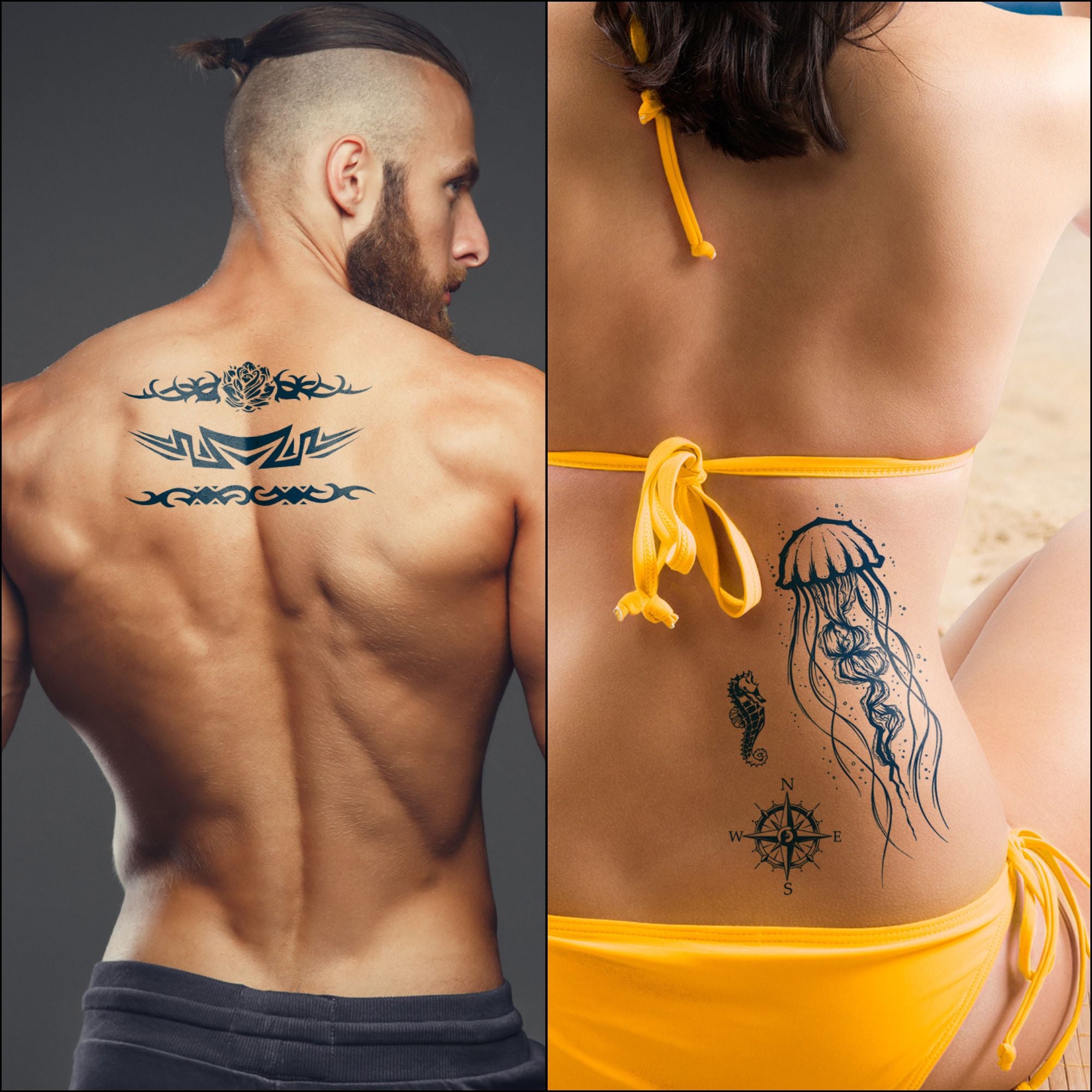 Combo of 100% Plant-Based  Realistic Matte Finish  Semi Permanent Temporary Tattoo Sticker (Couple)