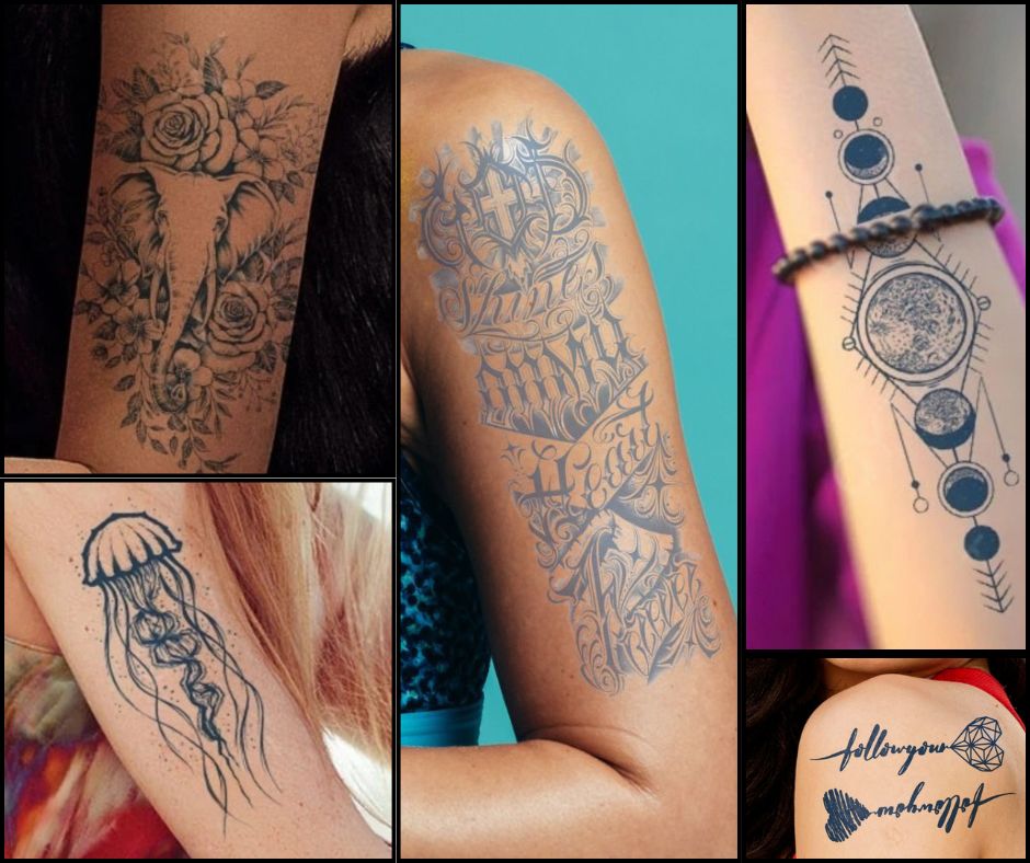 100% Plant-Based  Realistic Matte Finish  Semi Permanent Temporary Tattoo Sticker Set of 5