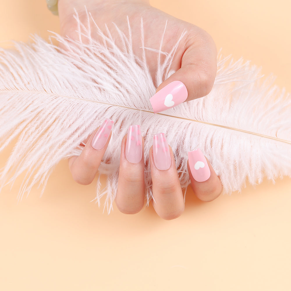 Lick Nail Glossy Finish Nude Pink Ballerina Shape Press On Nails Pack Of 30 Pcs