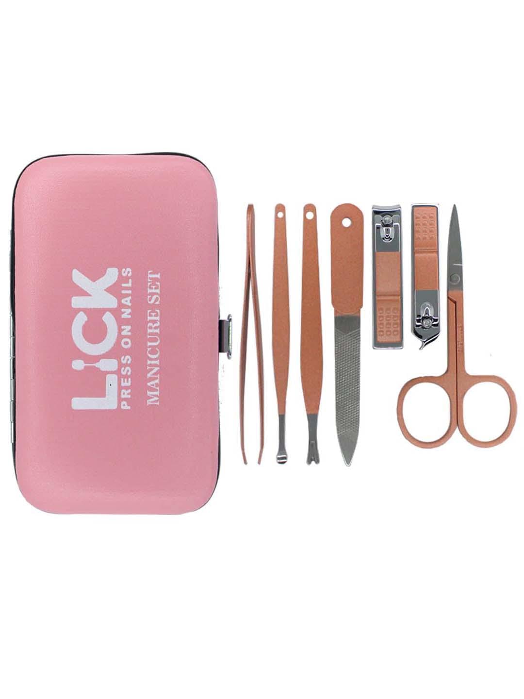 Lick Mini Manicure Kit, Pedicure Tools For Feet, Nail Clipper, Manicure Pedicure Kit For Women And Men, 7 Pieces, Rose Gold