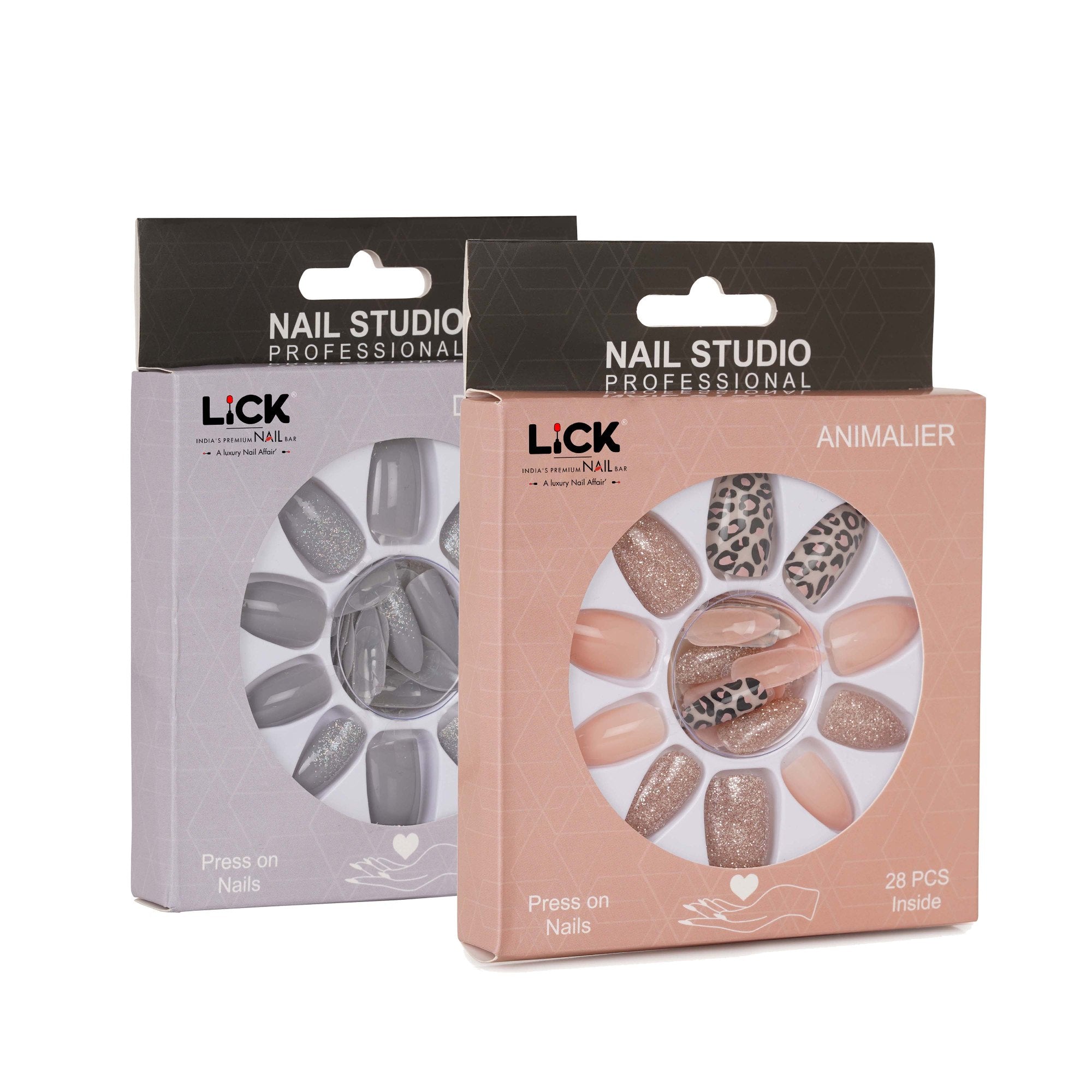 Lick Nails False Acrylic Press on Nails With Application Kit, Combo of 2 (24, 28 Pcs Per Pack)